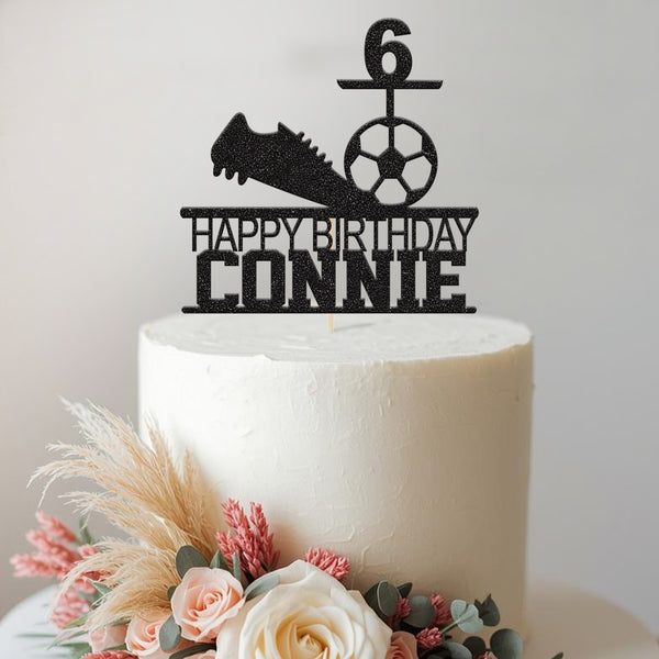 Personalised Football Boot and Ball Birthday Cake Topper – Name & Age - view 2