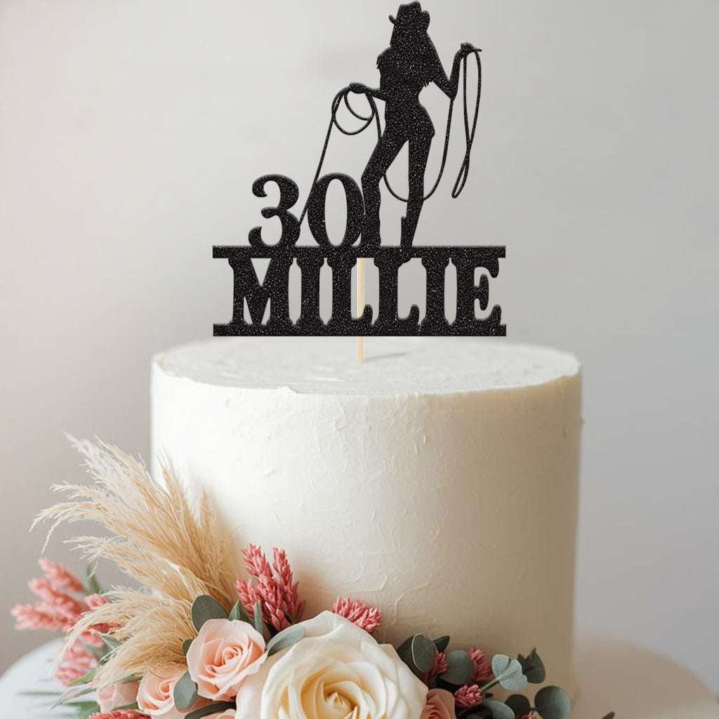 Personalised Cowgirl Lasso Birthday Cake Topper – Name & Age - view 2