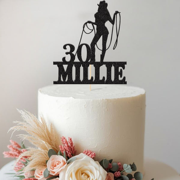 Personalised Cowgirl Lasso Birthday Cake Topper – Name & Age - view 2