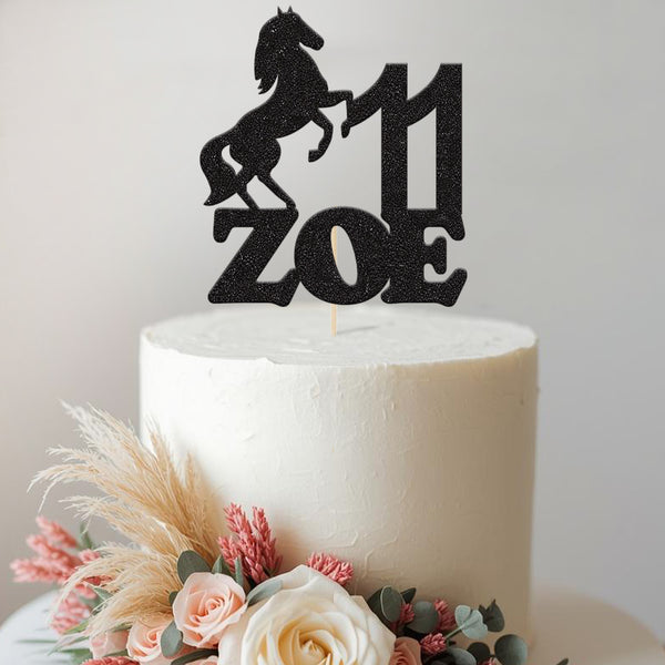 Personalised Rearing Horse Birthday Cake Topper – Name & Age - view 2