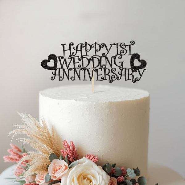 First Wedding Anniversary Curly Hearts Cake Topper - view 2