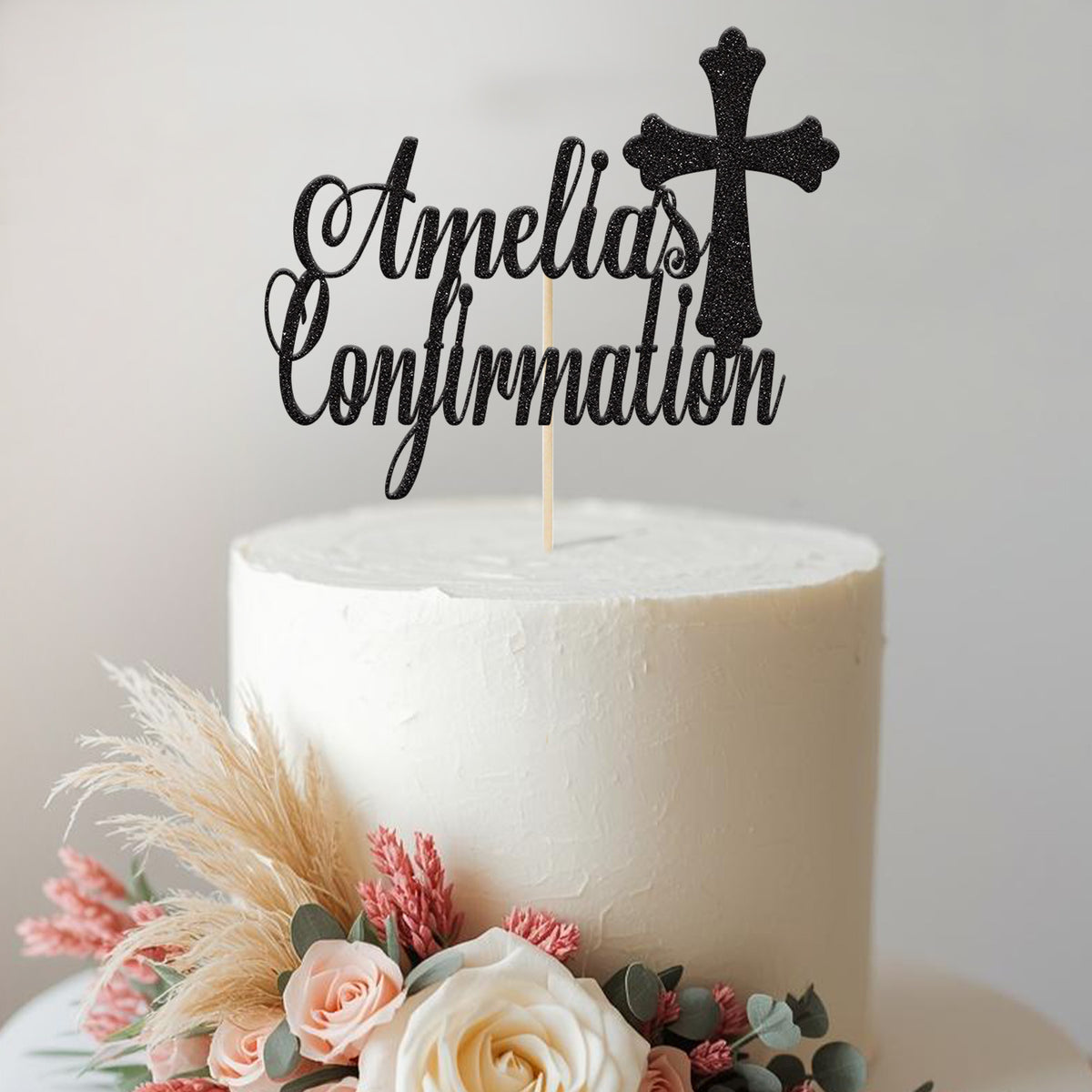 Personalised Ornate Cross Confirmation Cake Topper – Name - view 2 Main image