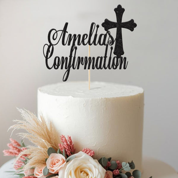 Personalised Ornate Cross Confirmation Cake Topper – Name - view 2