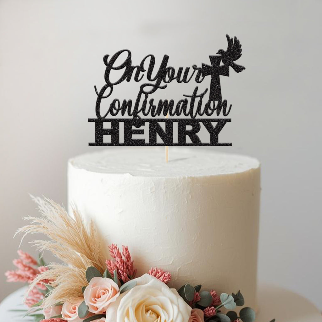 Personalised Confirmation Cross & Dove Cake Topper – Name - view 2