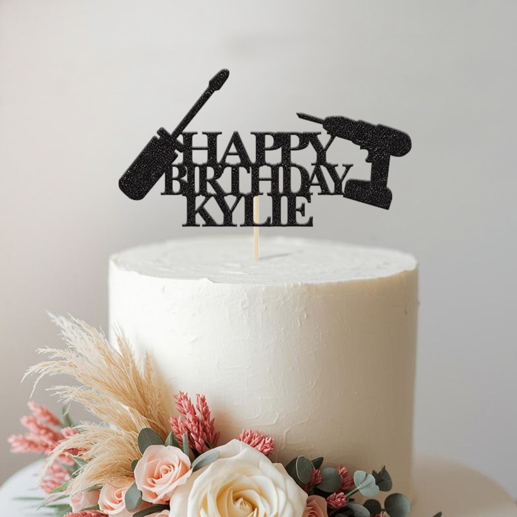 Personalised Screwdriver & Drill Cake Topper – Name - view 2