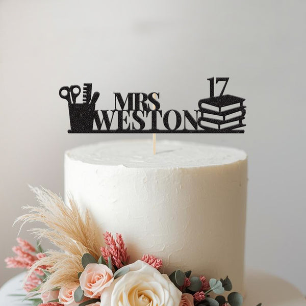 Personalised Teacher Books Birthday Cake Topper – Surname & Age - view 2