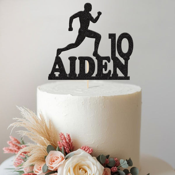 Personalised Sprinting Runner Cake Topper – Name & Age - view 2
