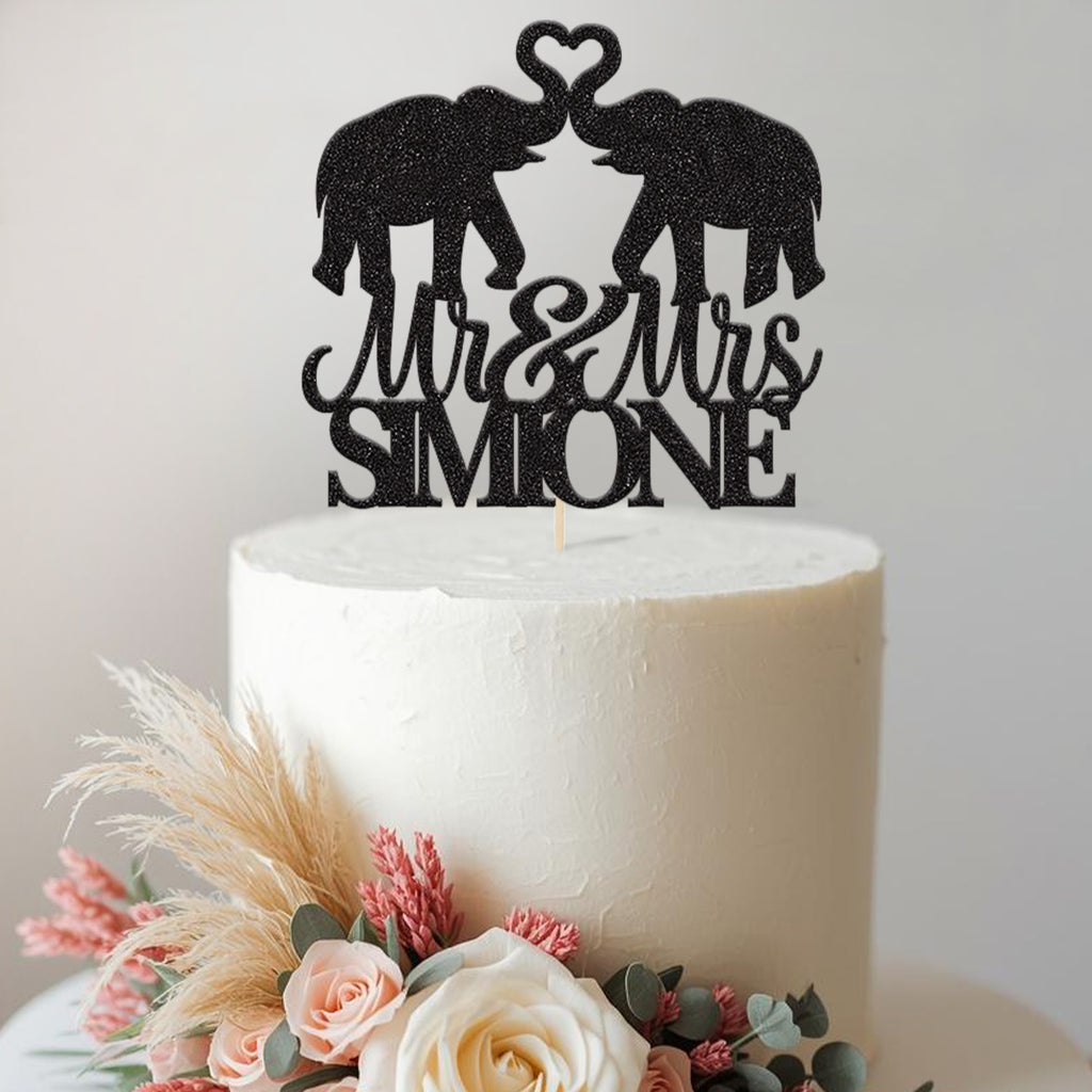 Personalised Elephant Heart Wedding Cake Topper – Surname - view 2