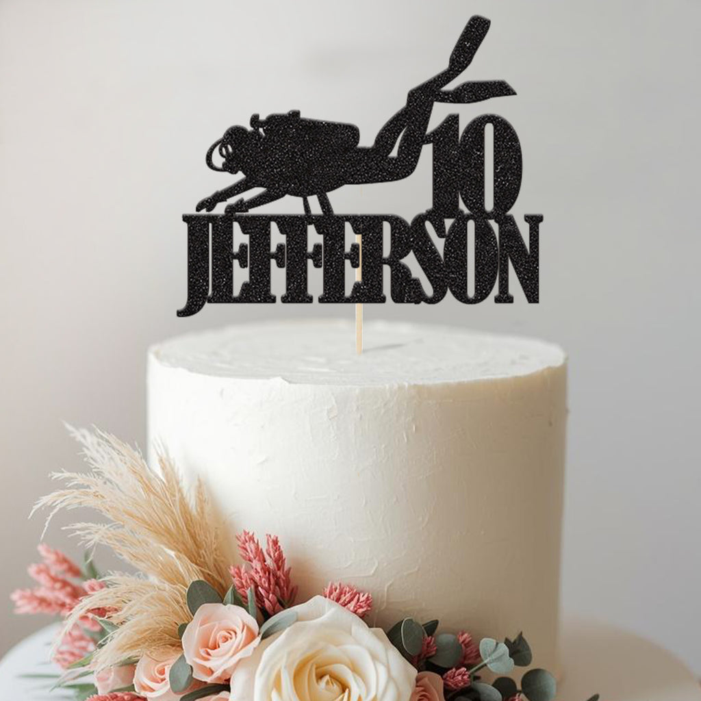 Personalised Scuba Diver Cake Topper – Name & Age - view 2