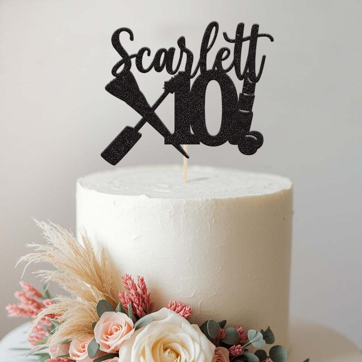 Personalised Makeup Brush & Lipstick Cake Topper – Name & Age - view 2