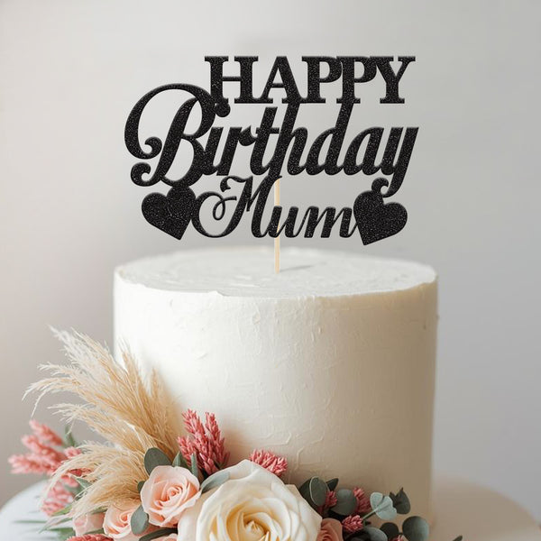 Happy Birthday Mum Script & Twin Hearts Cake Topper - view 2