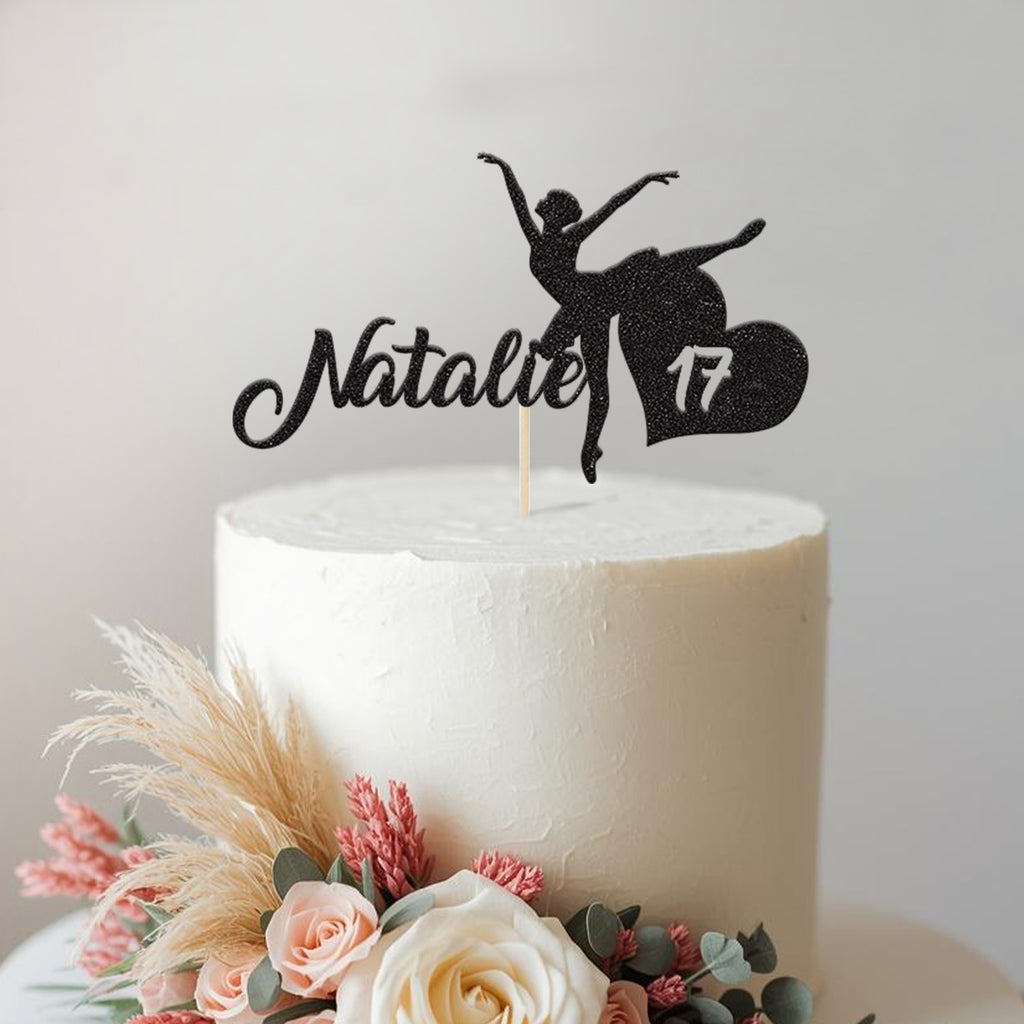 Personalised Ballerina & Age Heart Cake Topper – Name & Age - view 2