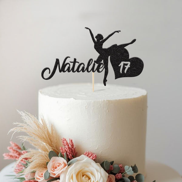Personalised Ballerina & Age Heart Cake Topper – Name & Age - view 2