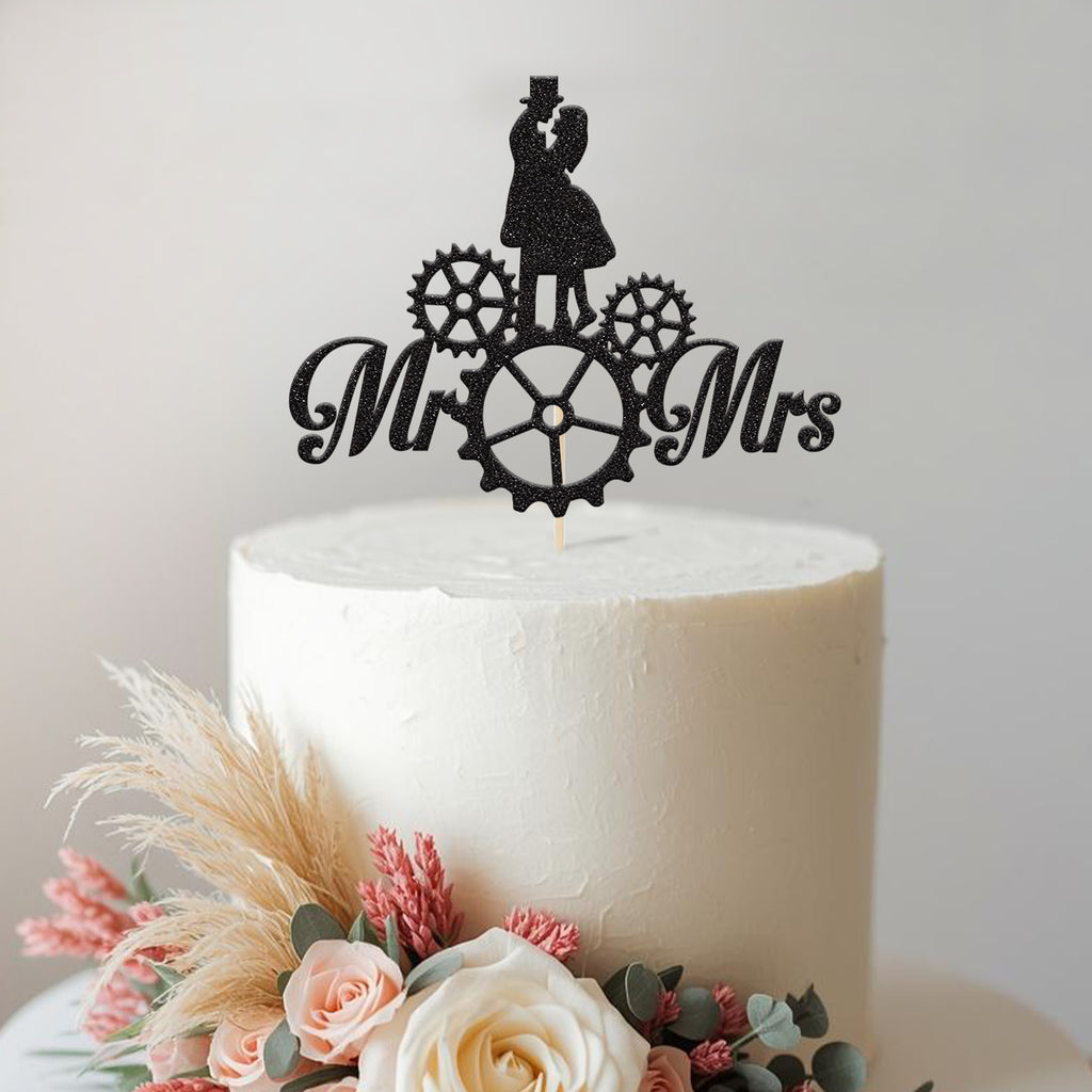 Mr & Mrs Steampunk Gears Wedding Cake Topper - view 2