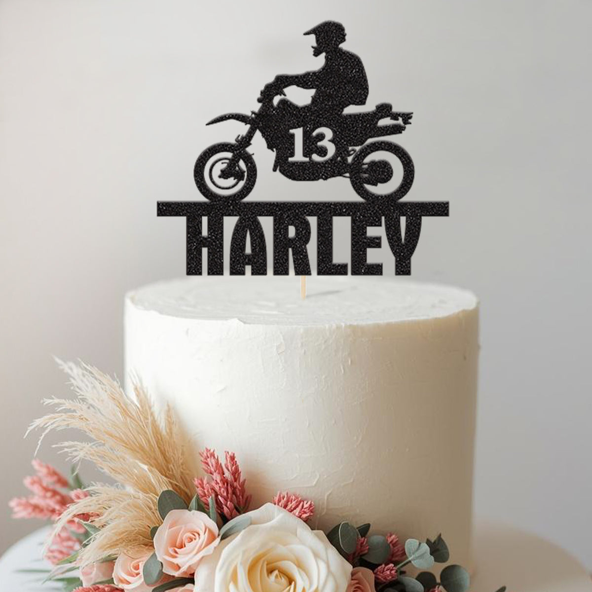 Personalised Motocross Rider & Bike Cake Topper – Name & Age - view 2