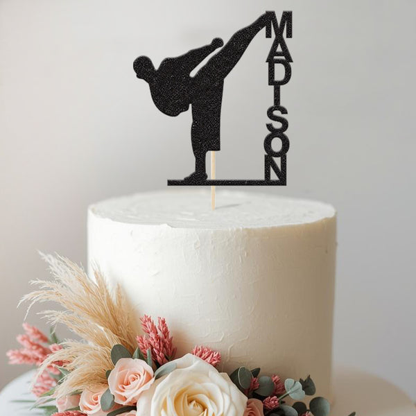 Personalised Karate Side Kick Cake Topper – Name - view 2