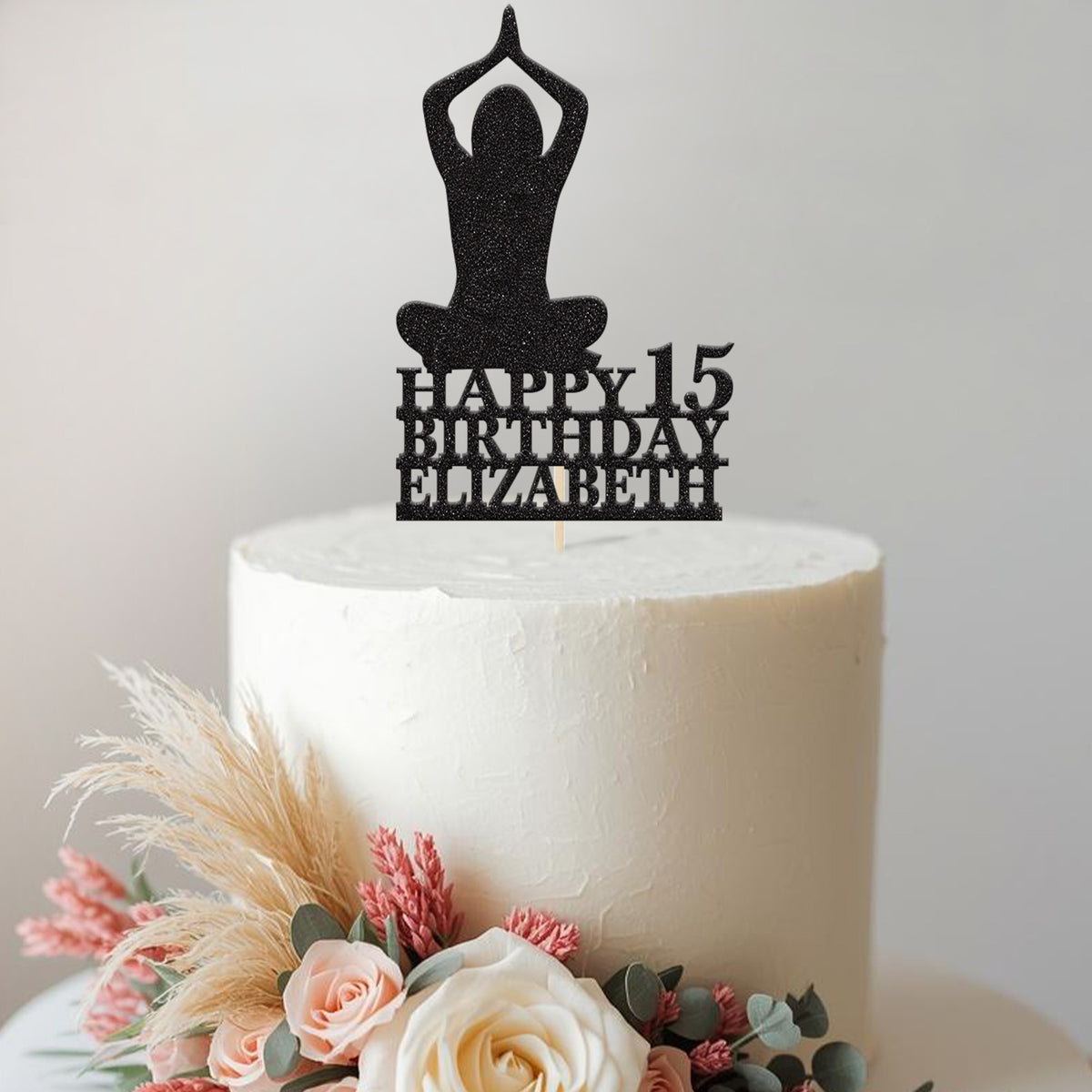 Personalised Seated Yoga Cake Topper – Name & Age - view 2 Main image