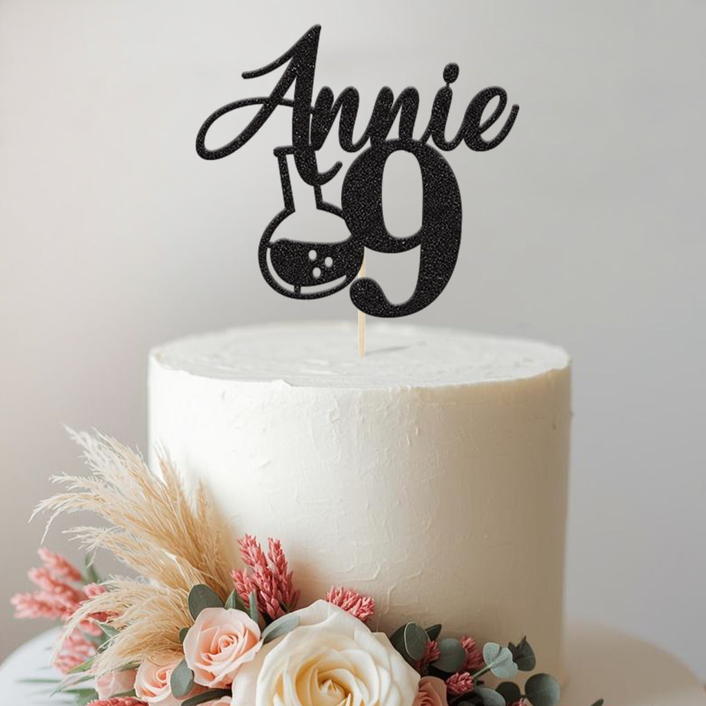 Personalised Science Flask Cake Topper – Name & Age - view 2
