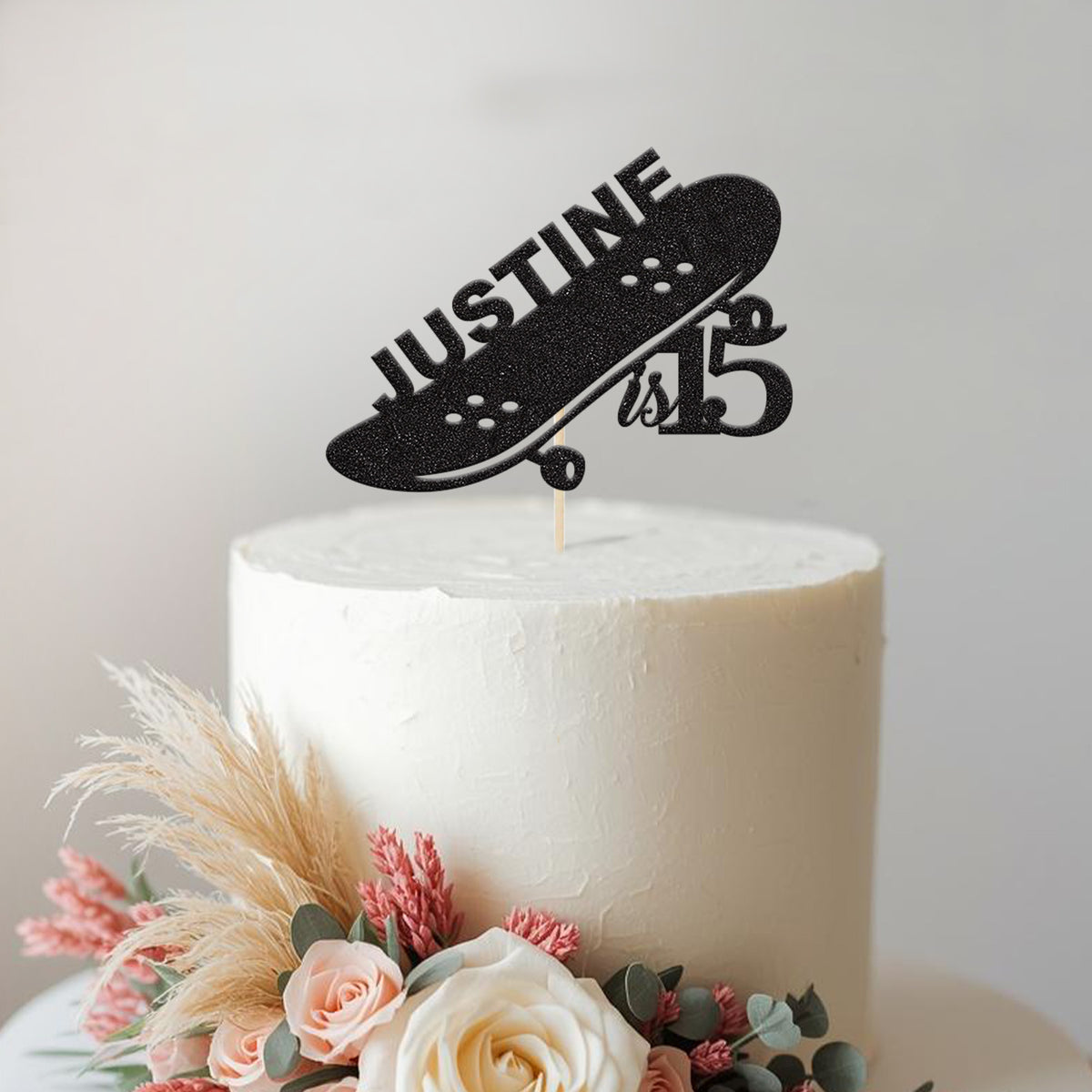 Personalised Tilted Skateboard Cake Topper – Name & Age - view 2