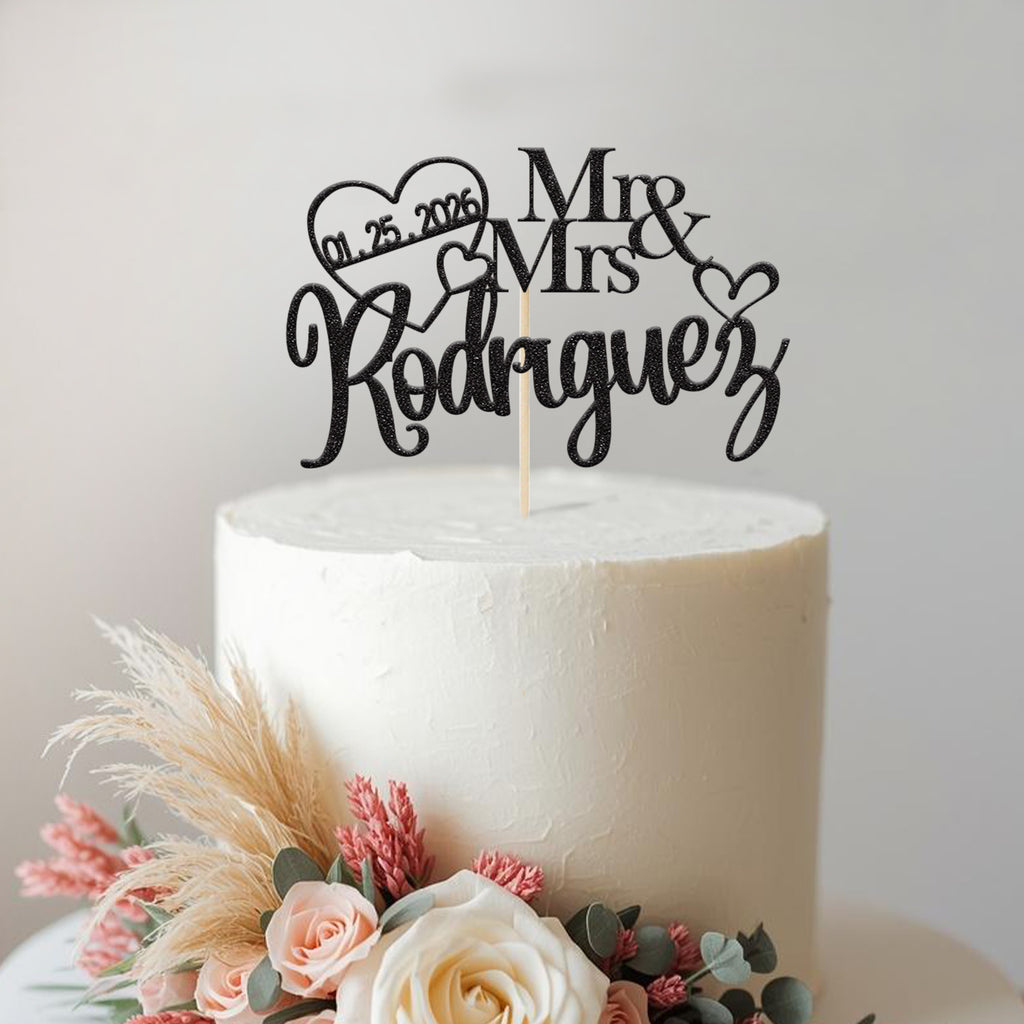 Personalised Linked Hearts Wedding Cake Topper – Surname & Date - view 2