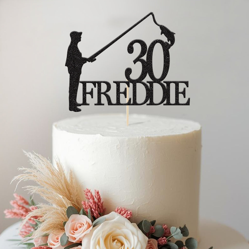 Personalised Standing Fisherman & Catch Cake Topper – Name & Age - view 2