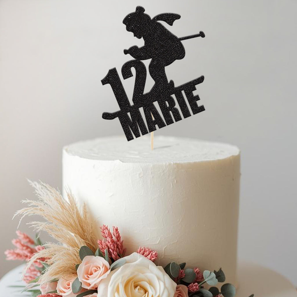 Personalised Skier with Scarf Cake Topper – Name & Age - view 2