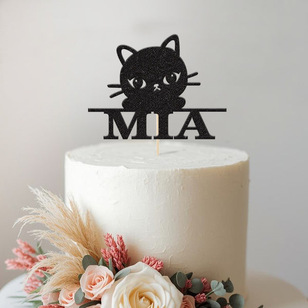 Personalised Wide-Eyed Kitten Cake Topper – Name - view 2