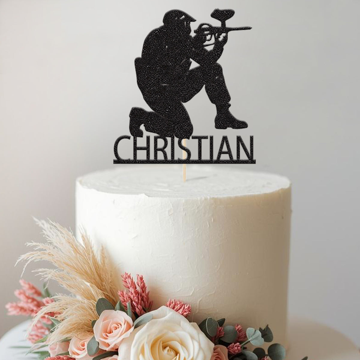 Personalised Kneeling Paintball Player Cake Topper – Name - view 2