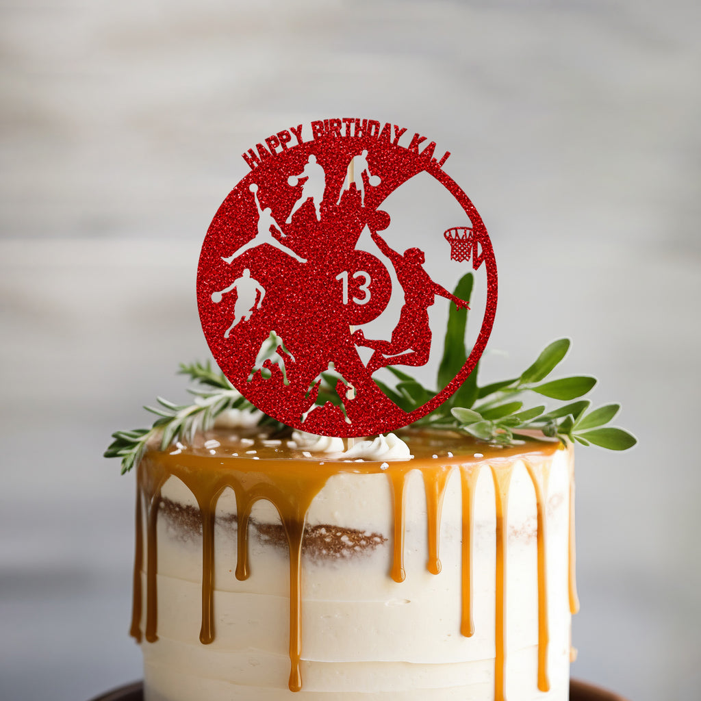 Personalised Basketball Cake Topper – Name & Age - view 2