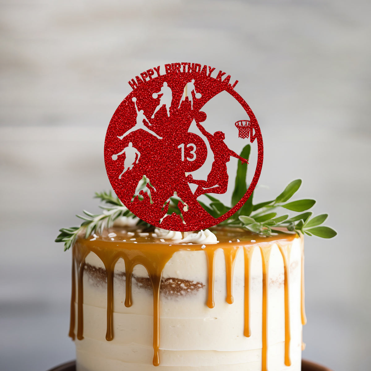 Personalised Basketball Cake Topper – Name & Age - view 2