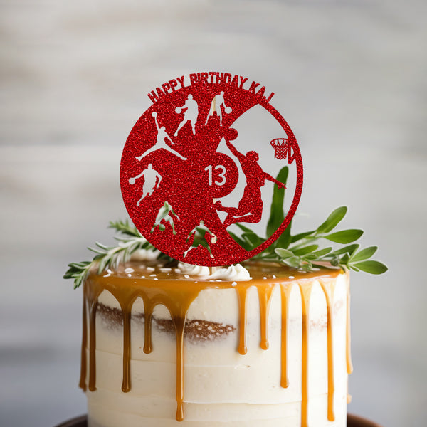 Personalised Basketball Cake Topper – Name & Age - view 2