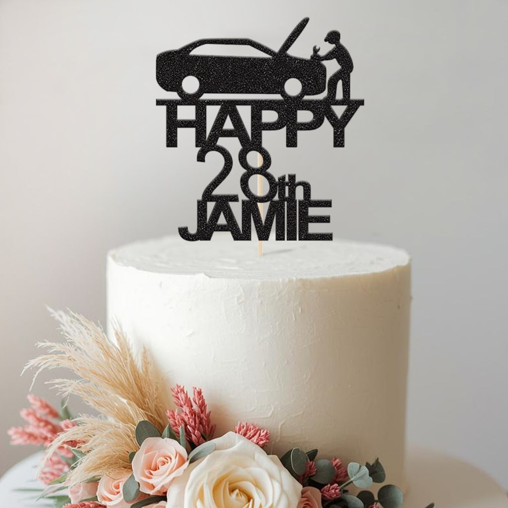 Personalised Mechanic Open Bonnet Cake Topper – Name & Age - view 2