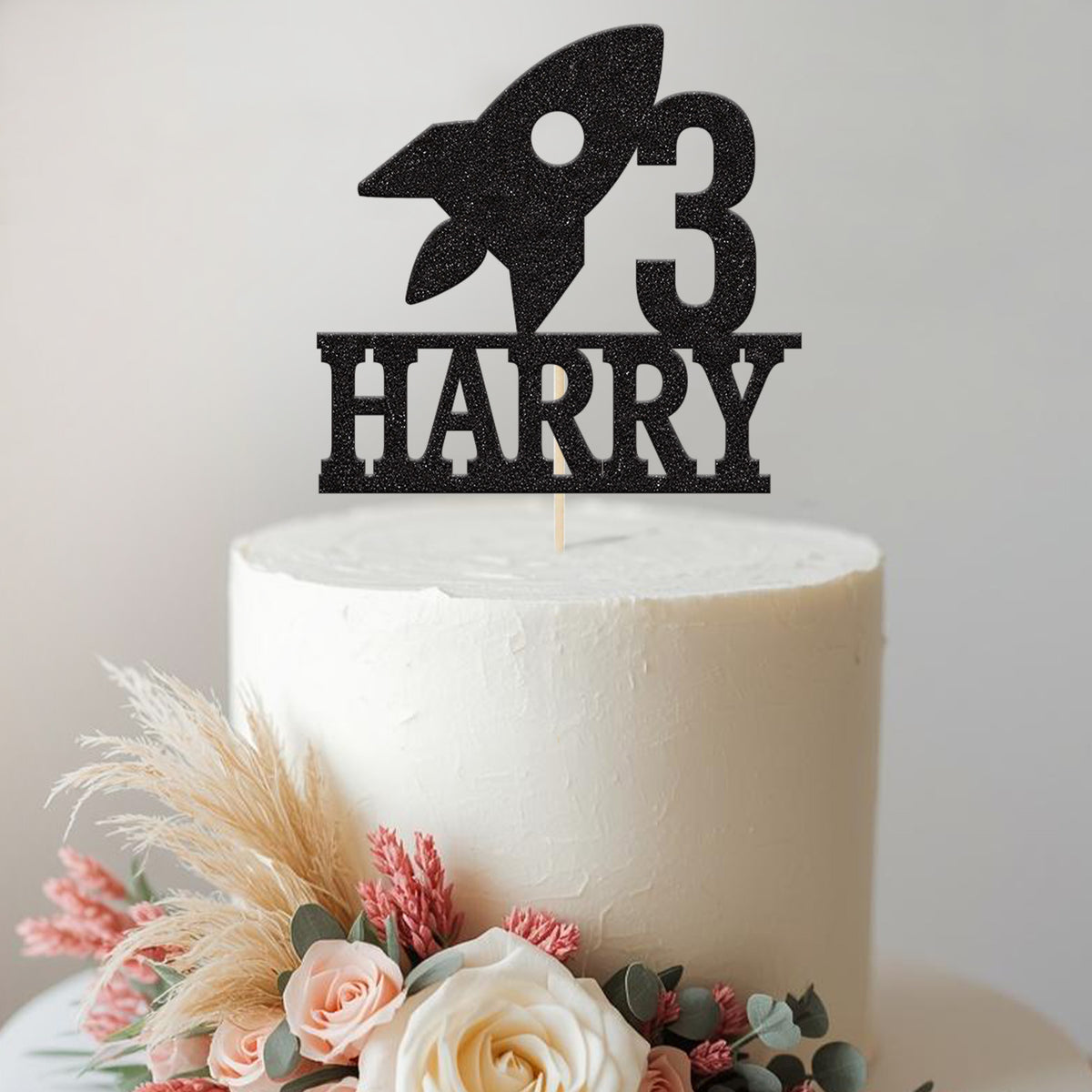 Personalised Rocket & Bold Age Cake Topper – Name & Age - view 2