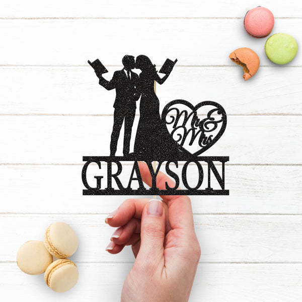 Personalised Book-Loving Couple Wedding Cake Topper – Surname - view 3