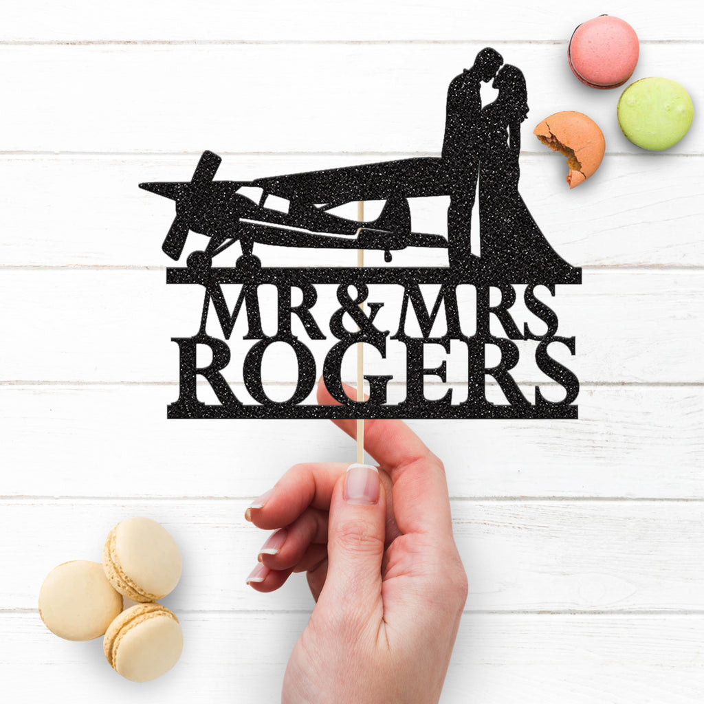 Personalised Propeller Plane Wedding Cake Topper – Surname - view 3