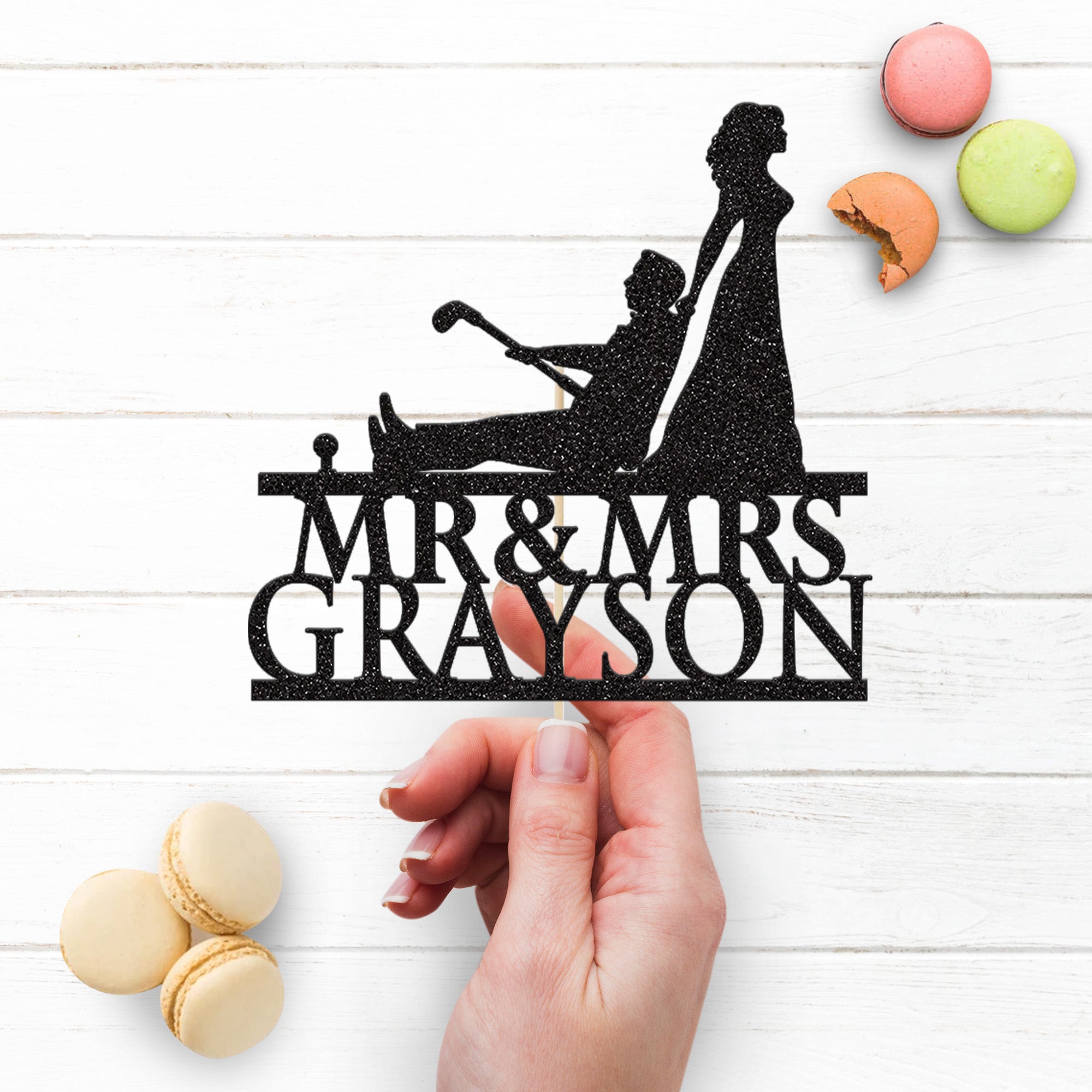 Personalised Golf-Loving Groom & Bride Cake Topper – Surname Secondary image