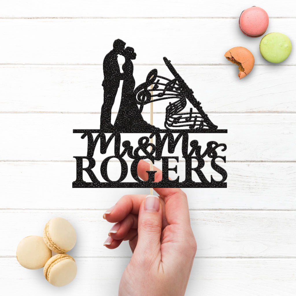 Personalised Flute & Music Notes Wedding Cake Topper – Surname - view 3