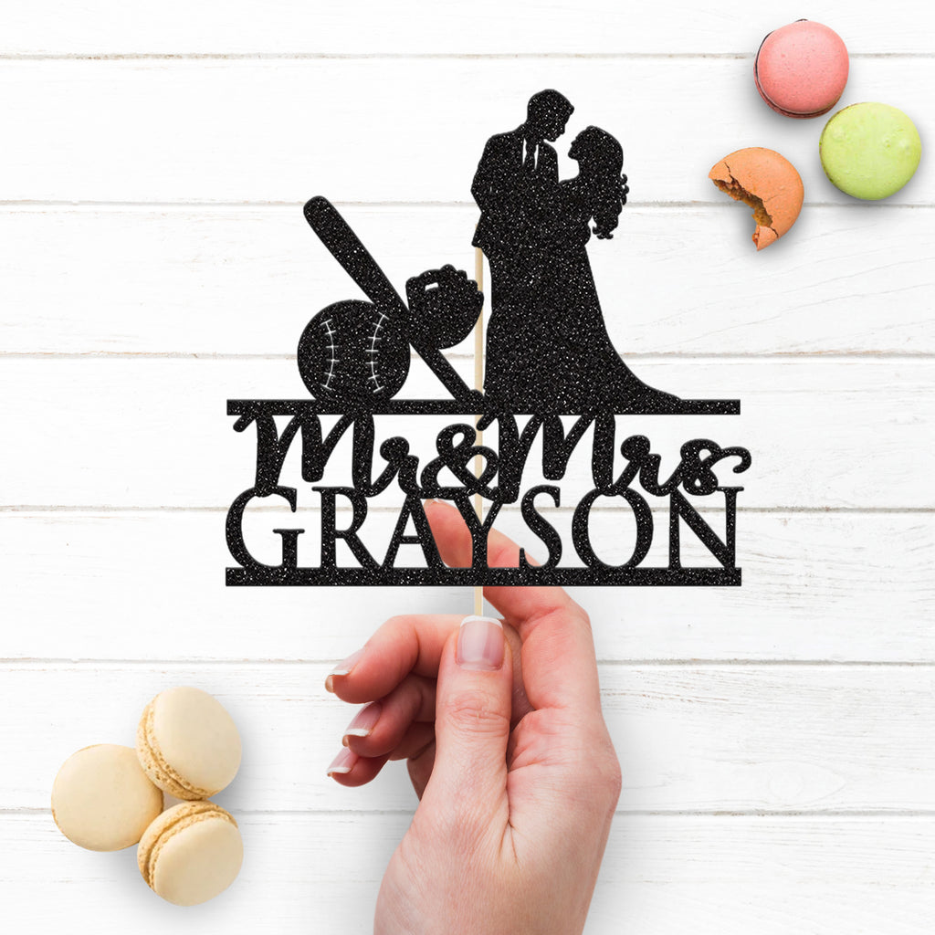 Personalised Baseball Bat & Ball Wedding Cake Topper – Surname - view 3