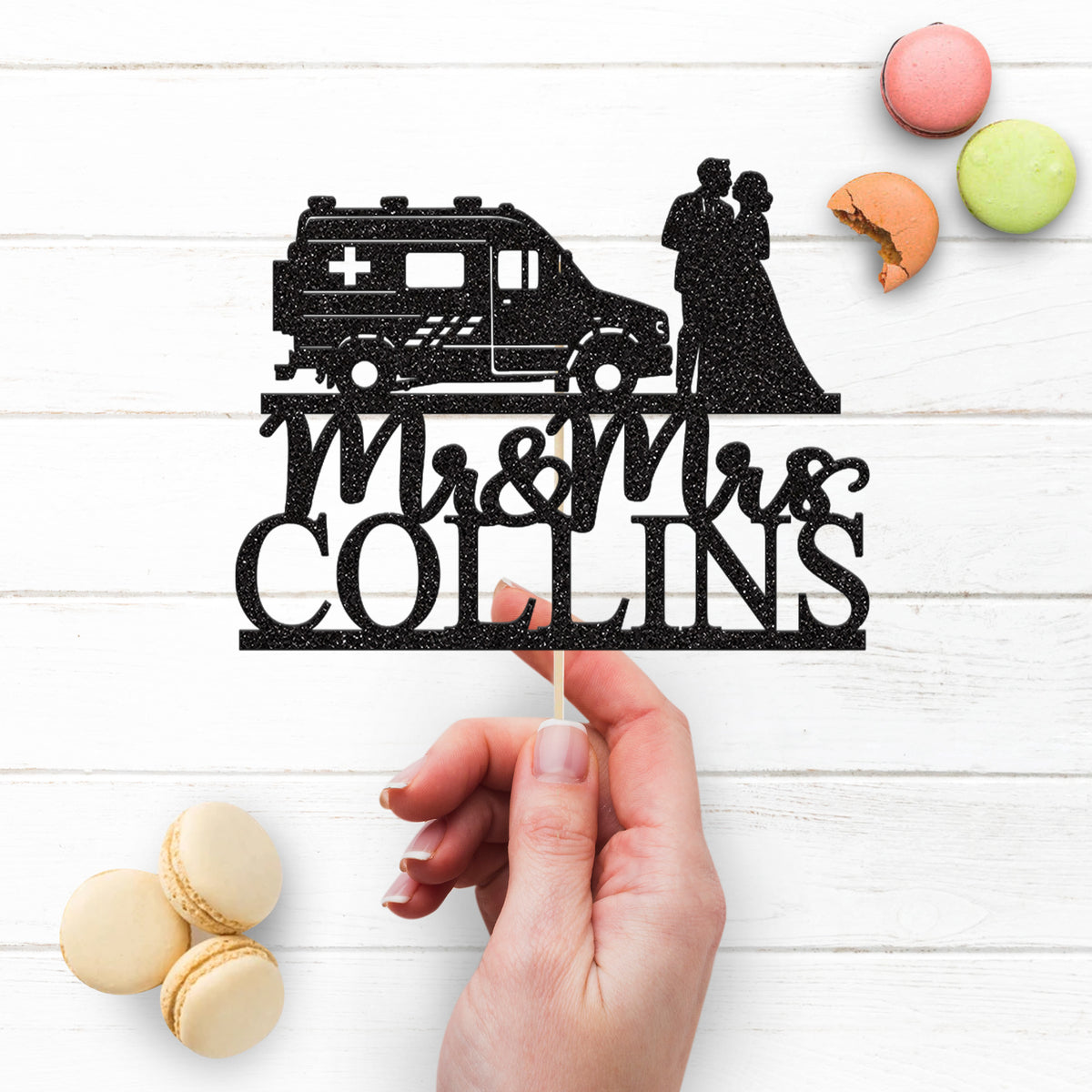 Personalised Ambulance Wedding Couple Cake Topper – Surname - view 3