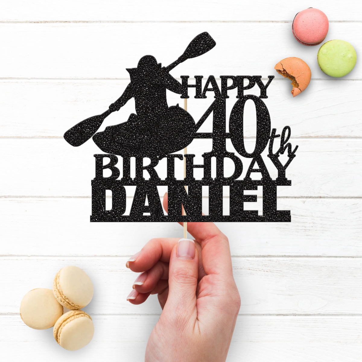 Personalised Kayak Paddler Birthday Cake Topper – Name & Age - view 3