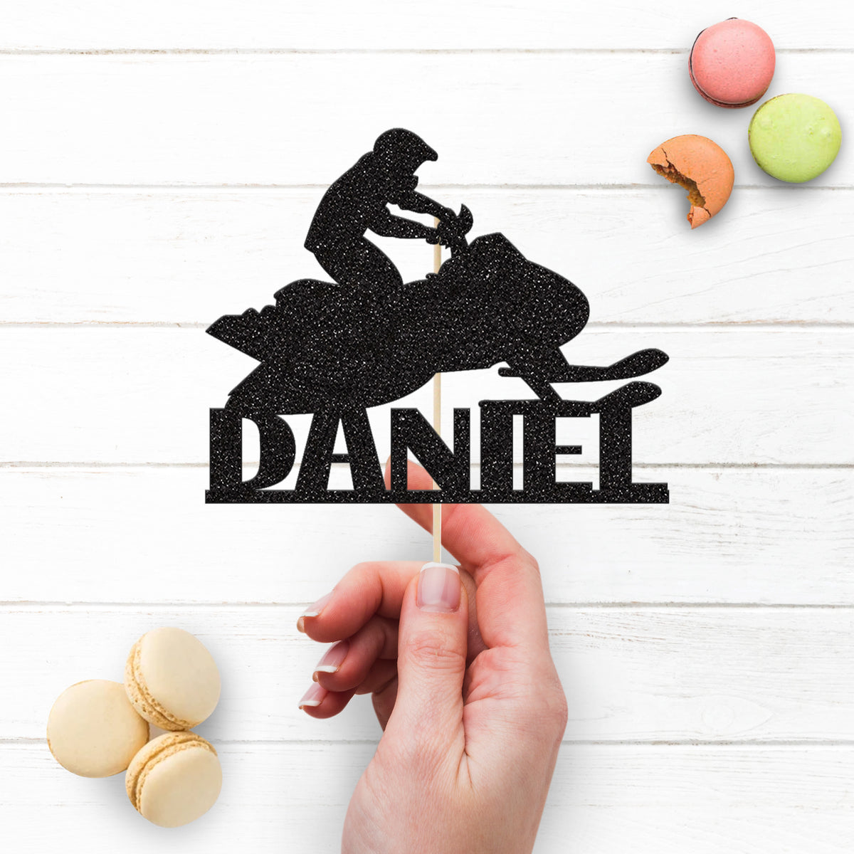 Personalised Snowmobile Rider Cake Topper – Name - view 3
