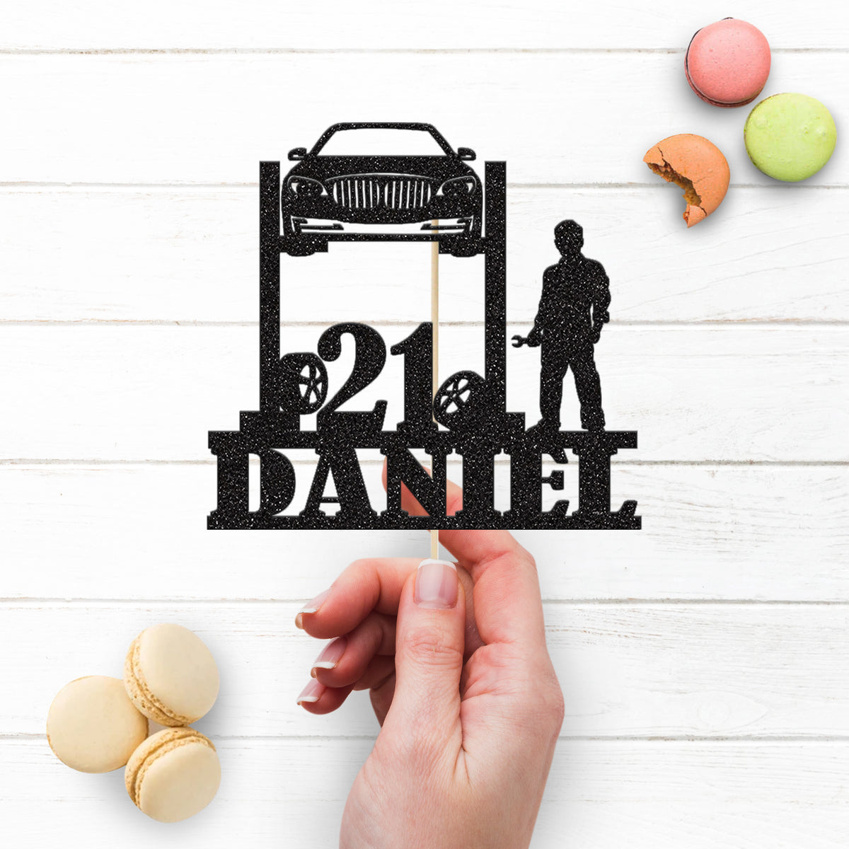 Personalised Mechanic Car Lift 21st Birthday Cake Topper – Name - view 3