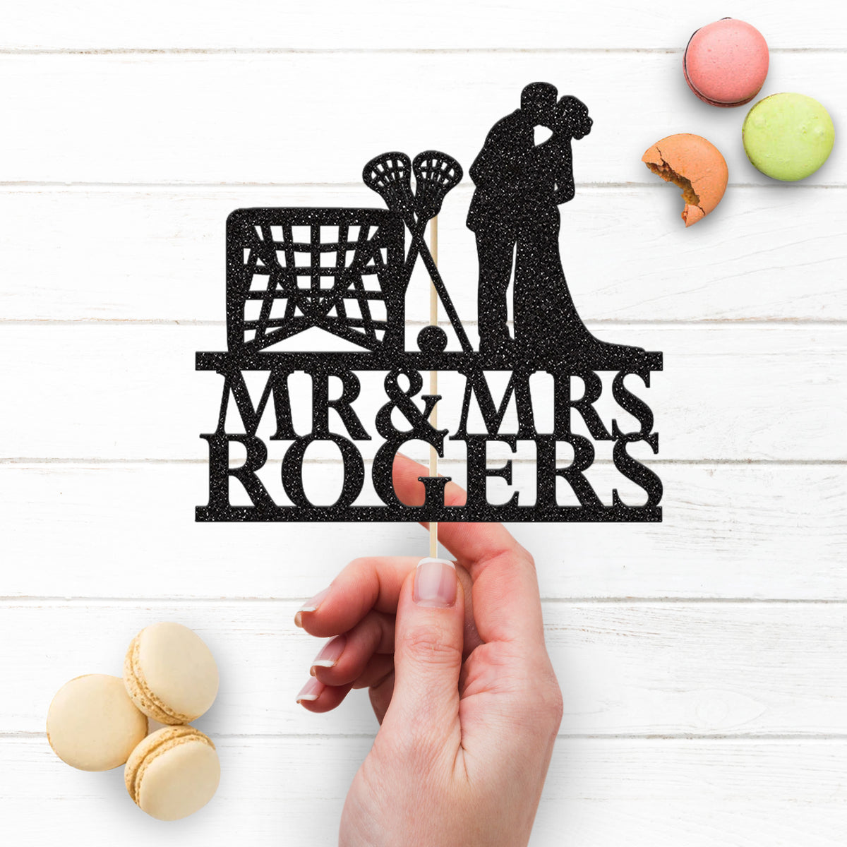 Personalised Lacrosse Goal Wedding Cake Topper – Surname - view 3