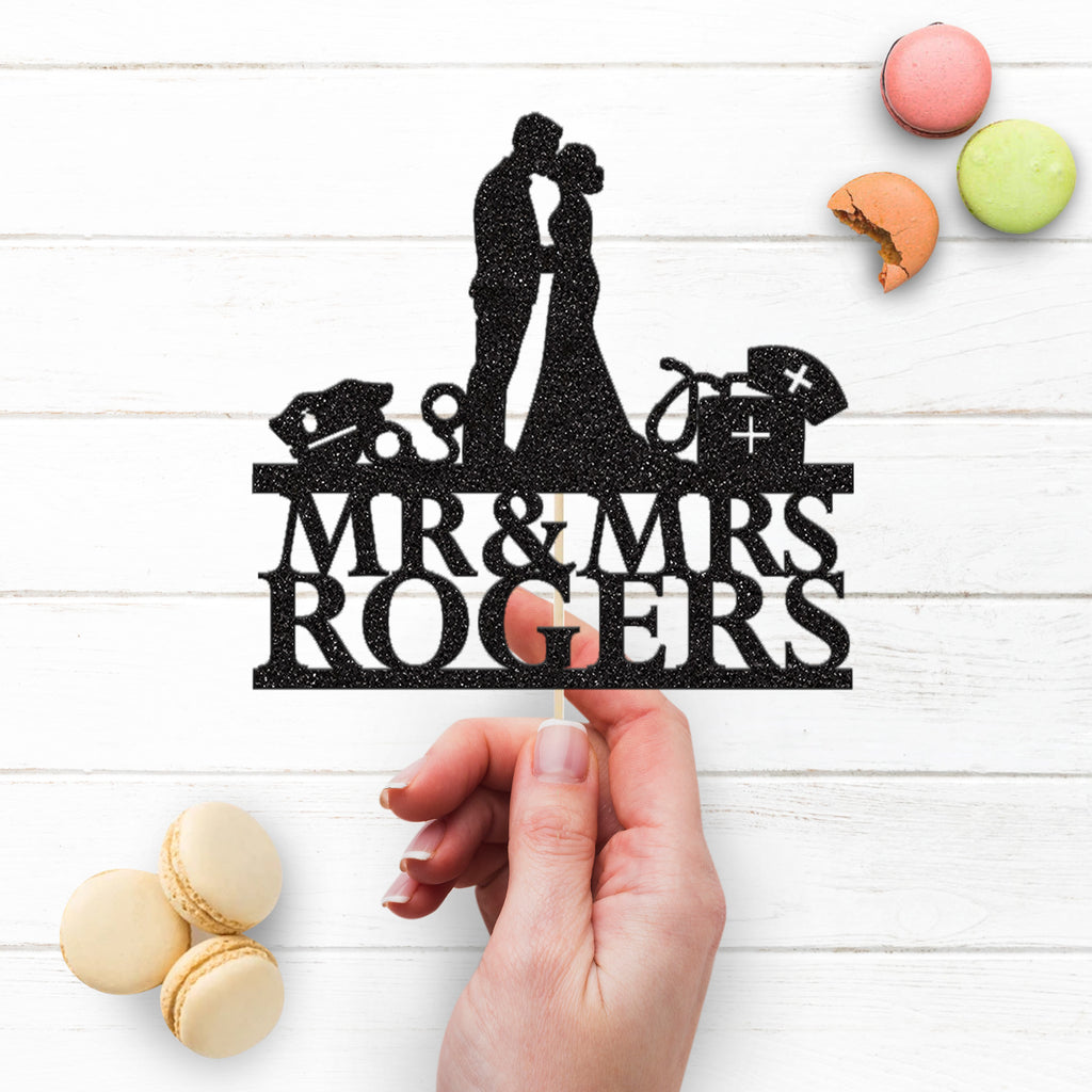 Personalised Kissing Police & Nurse Wedding Cake Topper – Surname - view 3