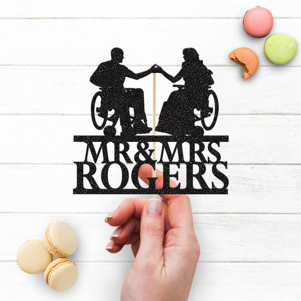 Personalised Wheelchair Wedding Couple Cake Topper – Surname - view 3