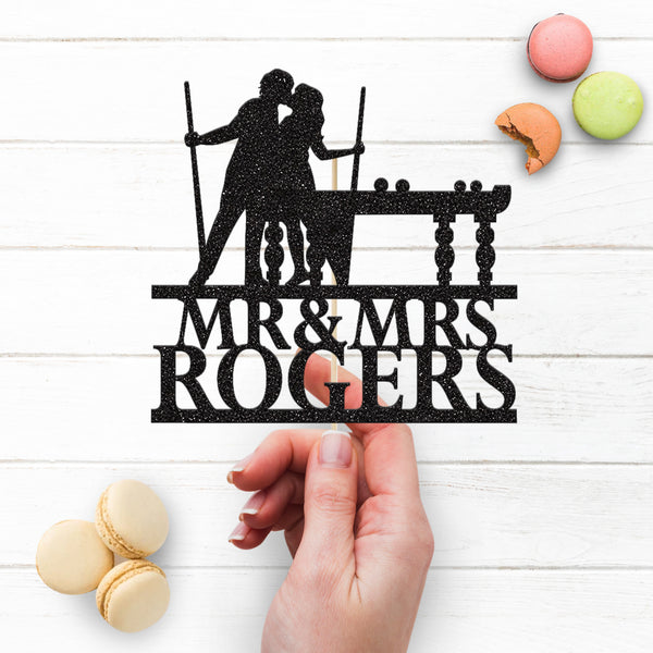 Personalised Billiards Wedding Couple Cake Topper – Surname - view 3