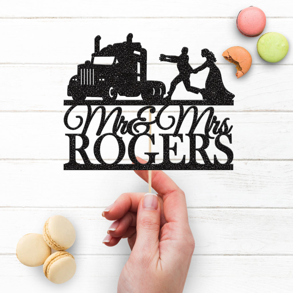 Personalised HGV Lorry Wedding Couple Cake Topper – Surname - view 3
