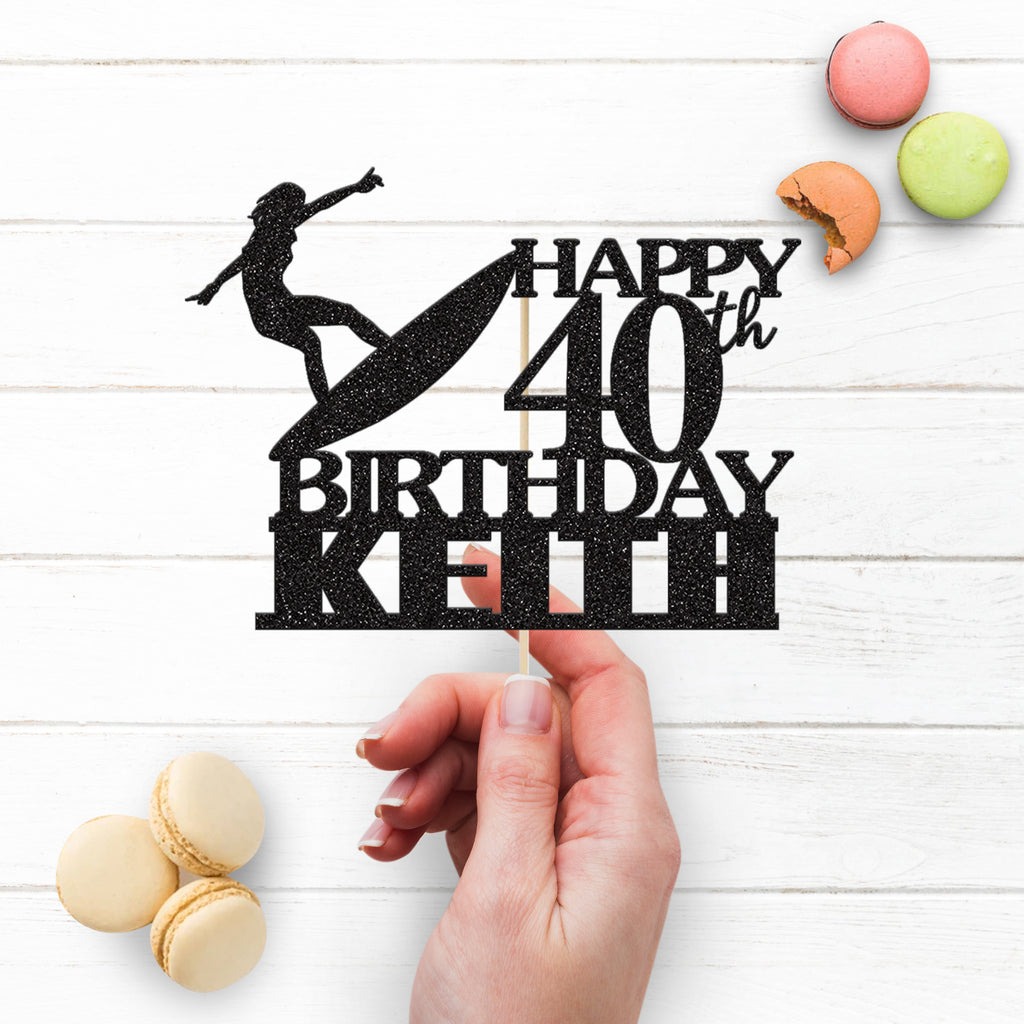 Personalised Surfer & Surfboard Birthday Cake Topper – Name & Age - view 3