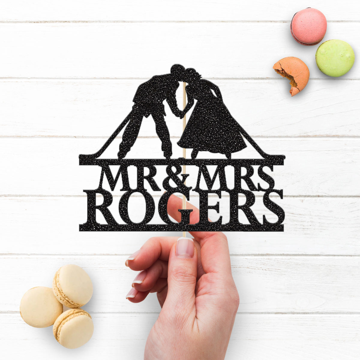 Personalised Hockey Sticks Wedding Couple Cake Topper – Surname - view 3