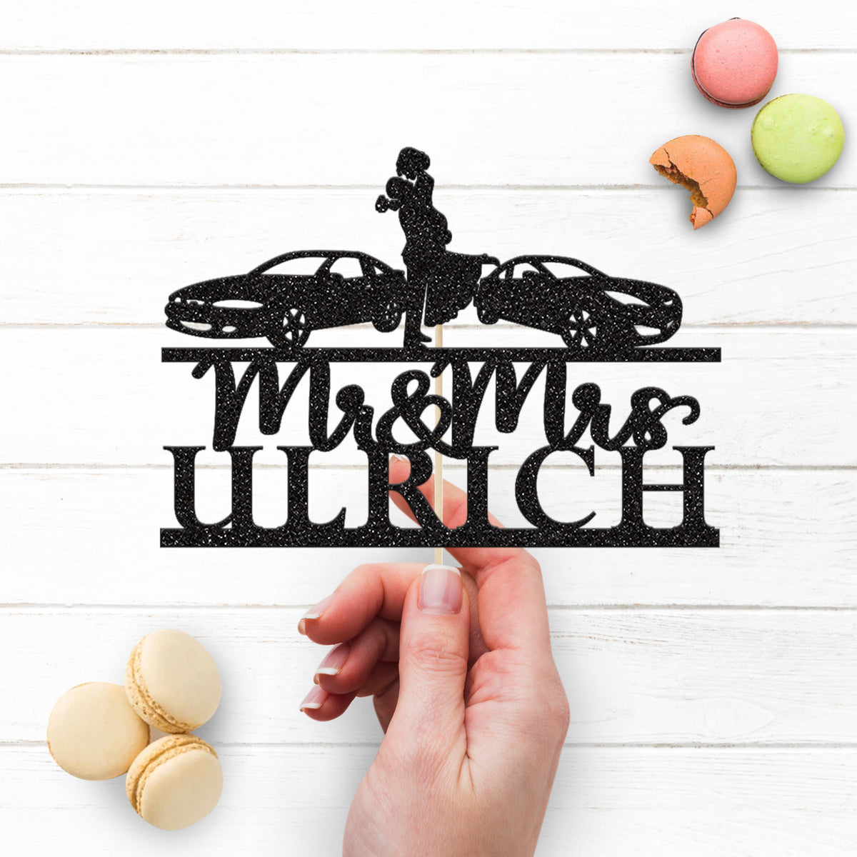 Personalised Twin Sports Cars Wedding Couple Cake Topper – Surname - view 3